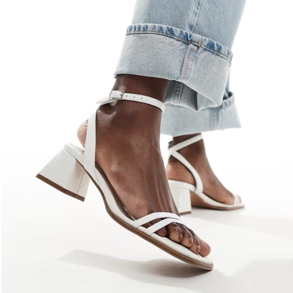 ASOS DESIGN Honeydew mid block heel sandals in white - Picture 3 of 4